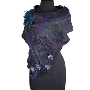 Handmade Nuno Felted Wool Scarf Artisan Boho Chic Bohemian Collar Artsy